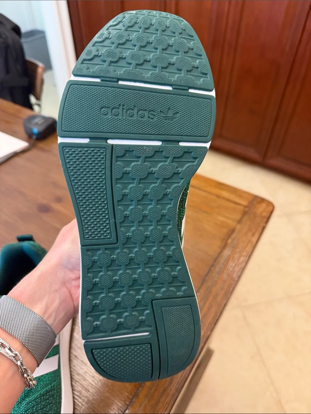 adidas Men’s Green Knit Sneakers with White Stripes